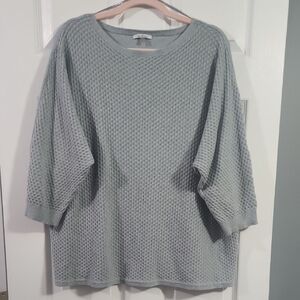 Milano Heather Blue Knit Textured Bubble Sleeve Sweater